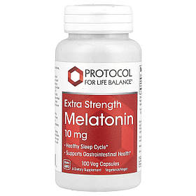 Мелатонін, Melatonin, Protocol for Life Balance, підвищена сила, 10 мг, 100 рослинних капсул yY.