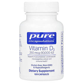 Вітамін D3, Vitamin D3, Pure Encapsulations, для підтримки здоров'я кісток, суглобів, грудей, простати, серця, товстої кишки та