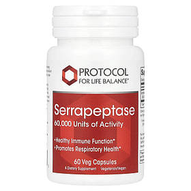 Серрапептаза, Serrapeptase, Protocol for Life Balance, 60 веганських капсул yY.