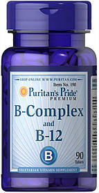 Вітаміни групи В, Vitamin B-Complex and Vitamin B-12, Puritan's Pride, 90 таблеток yY.