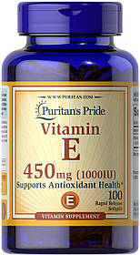 Вітамін Е, Vitamin E, Puritan's Pride, 450 мг (1000 МО), 100 капсул yY.