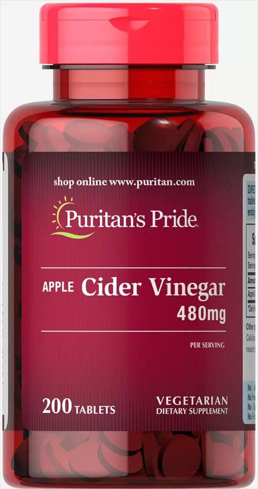 Яблучний оцет, Apple Cider Vinegar, Puritan's Pride, 480 мг, 200 таблеток yY., фото 1