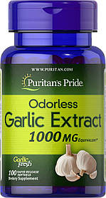Часник, Odorless Garlic, Puritan's Pride, без запаху, 1000 мг, 100 гелевих капсул швидкого вивільнення yY.