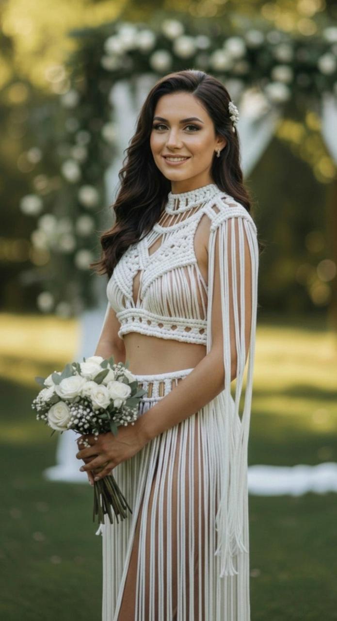 Весільний макраме кроп-топ і максі-спідниця – образ нареченої