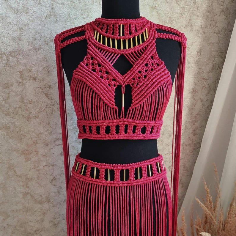 Макраме комплект: топ і спідниця – бохо-фестивальний образ, сукня для вечірки