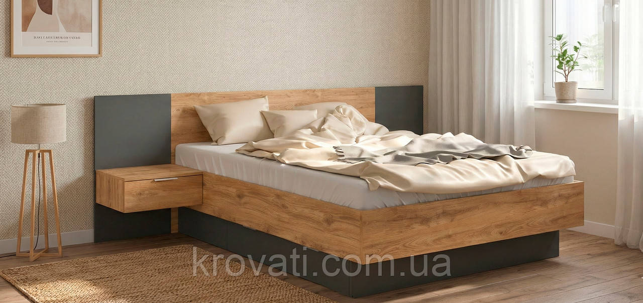 Ліжко Кантрі 160 + ортопедичний вклад, Меблі Сервіс, Мінерва/сірий