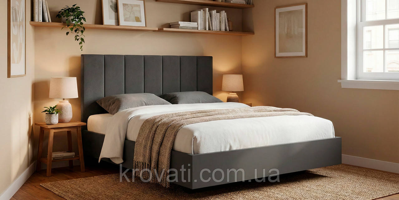Ліжко Лондон 160 + ортопедичний вклад, Меблі Сервіс, Сірий
