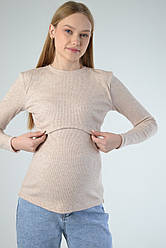 Лонгслів для вагітних і годуючих мам у мʼякий рубчик з вовною (розміри: XS-XL) таш світлий бежевий