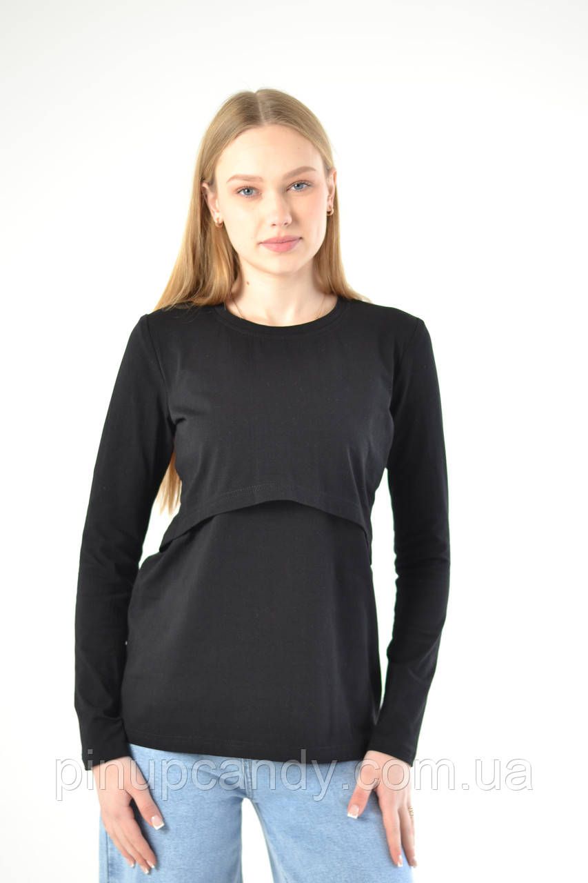 Лонгслів для вагітних і годуючих мам у мʼякий рубчик з вовною (розміри: XS-XL) чорний, фото 1