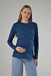 Лонгслів з мʼякоі бавовни для вагітних з секретиком для годування (розміри: XS-XL) синій