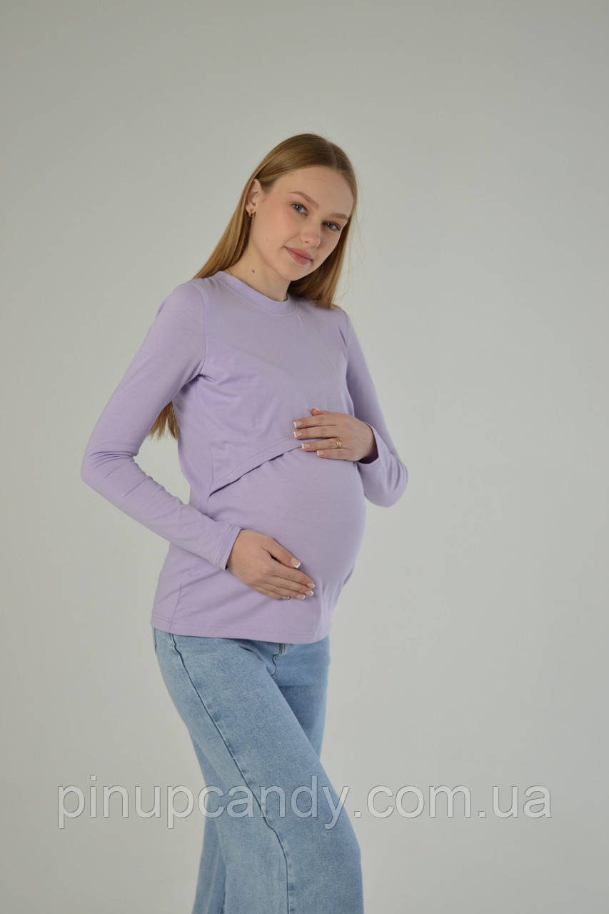 Лонгслів з мʼякоі бавовни для вагітних з секретиком для годування (розміри: XS-XL) лавандовий, фото 1