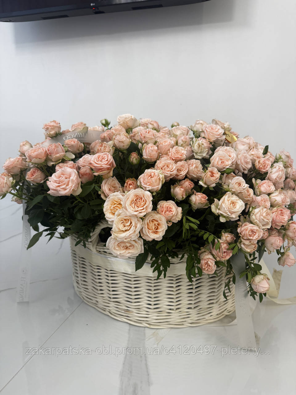 Великий кошик для створення квіткового букету у білому кольорі, фото 1