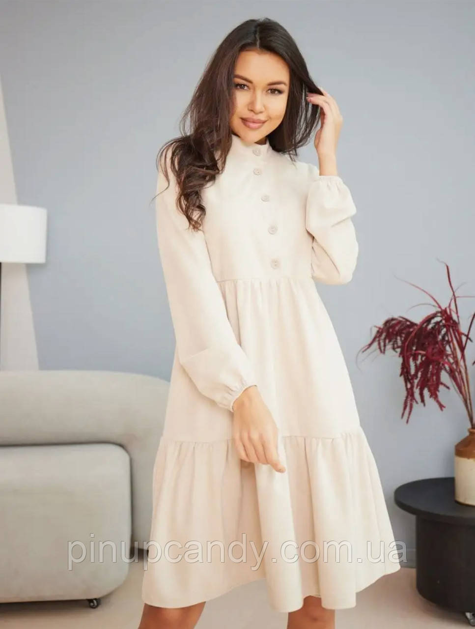 Сукня для вагітних і годуючих з мякого вельвету вільного крою (розміри: 42-54) колір кремовий, фото 1