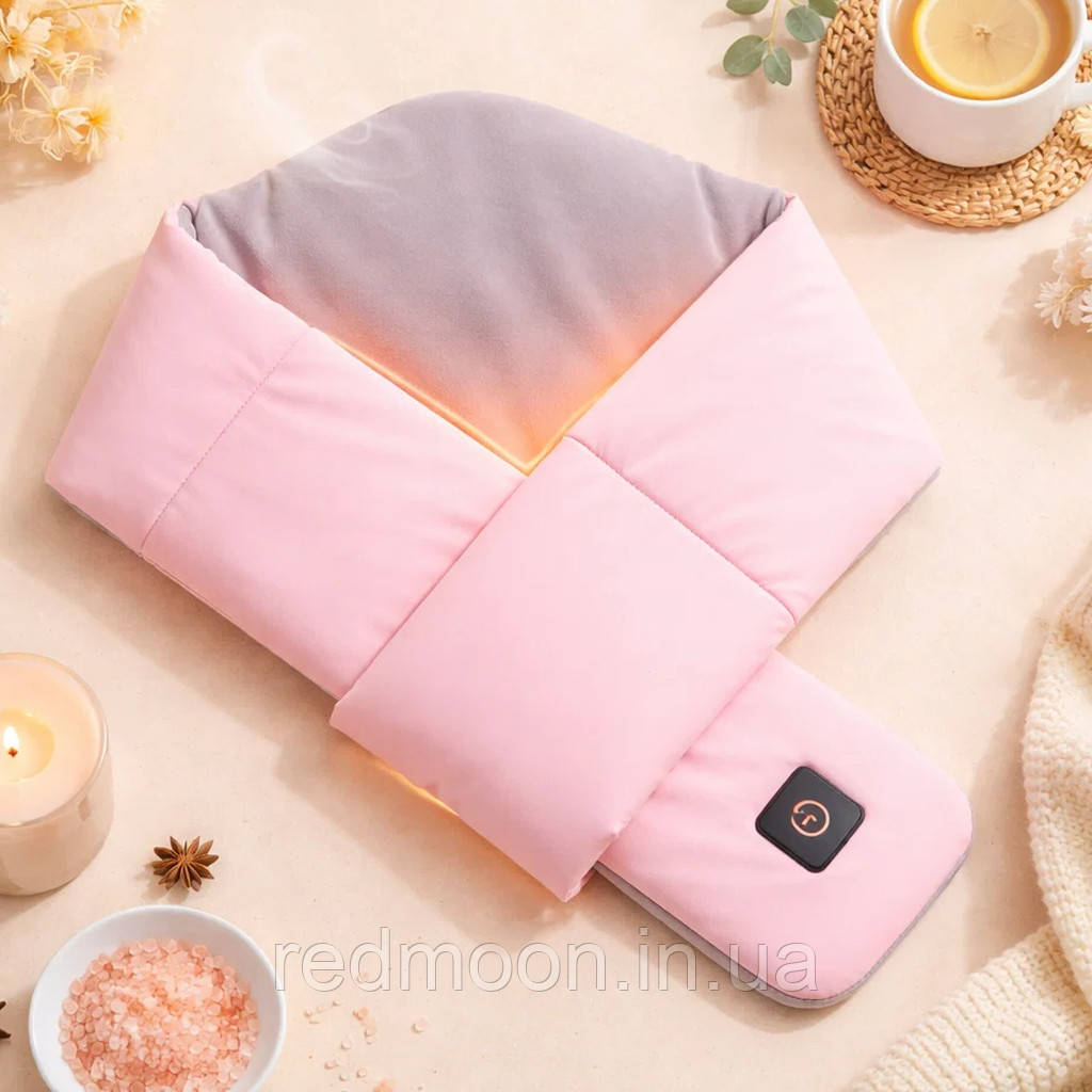 Шарф з підігрівом, USB, 3 режими підігріву, Рожевий / Електричний шарф для шиї з живленням від повербанку, фото 1