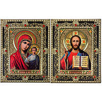 Пара ікон Спаситель та Богородиця Казанська декоративному окладі 11.5х15 см кольорові