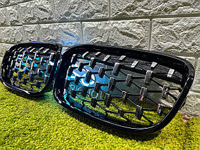 Ніздрі решітки радіатора Diamond Style Black and Silver BMW 1-series F20 11-14 Грати переднього бампера діамонд БМВ Ф20