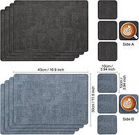 Набір серветок і підставок Myir JUN (4 шт) – двосторонні PU еко-шкіра, термостійкі, нековзкі сервірувальні килимки для столу (сіри