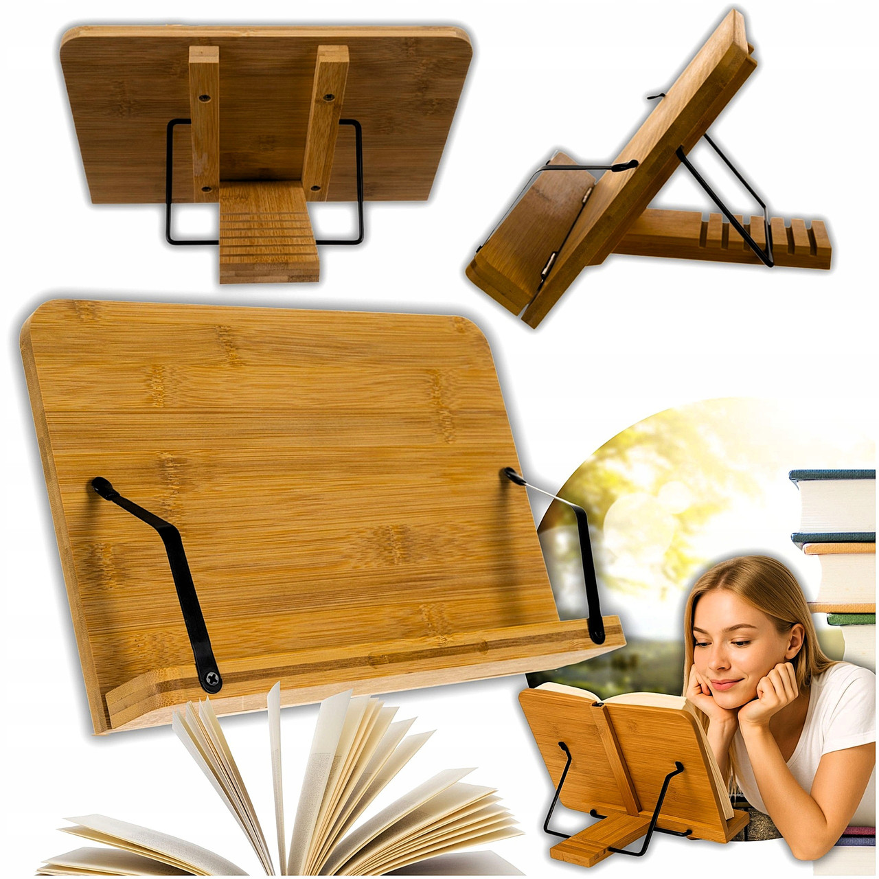 Бамбукова підставка для книг та планшета Malatec 19222 — регульована, бамбук, фото 1