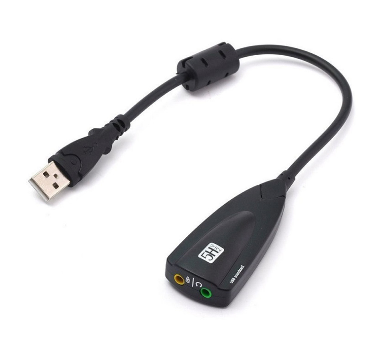 Звукова карта USB AUX jack, 2*TRS (Mic + Ear)  Virtual 7.1 Channel, C-Media, кабель 25 см, чорна, фото 1