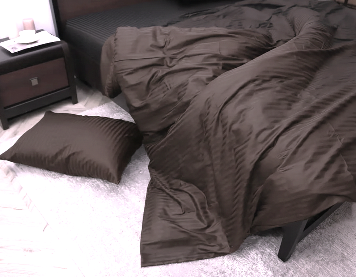 Простирадло 200х220см страйп сатин Ярослав №06 шоколад, фото 1