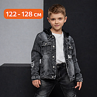 Джинсова куртка на хлопчика 122-128 см з капюшоном джинсовка підліткова молодіжна, джинсові куртки для дітей 7-8 років