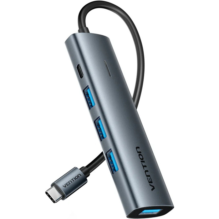 Хаб USB 3.0 Type-C -> 4xUSB 3.0/1xUSB-C, 5Gbps, Black Vention, фото 1