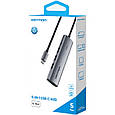 Хаб USB 3.0 Type-C -> 4xUSB 3.0/1xUSB-C, 5Gbps, Black Vention, фото 3