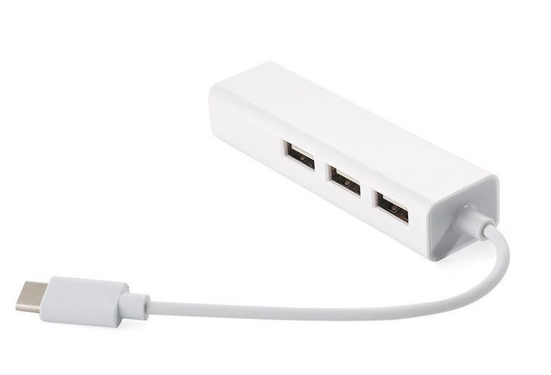 Хаб USB 2.0 Type-C -> 3xUSB 2.0 + RJ45 Fast Ethernet White, фото 1