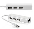 Хаб USB 2.0 Type-C -> 3xUSB 2.0 + RJ45 Fast Ethernet White, фото 2
