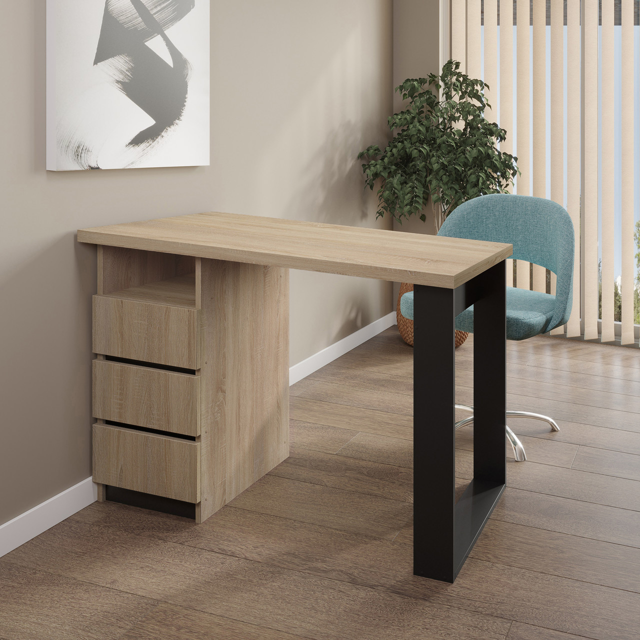 Стіл манікюрний в стилі Лофт з шухлядами 103.4*55 висотою 75 см. Дуб сонома. Стілниця 32 мм., фото 1