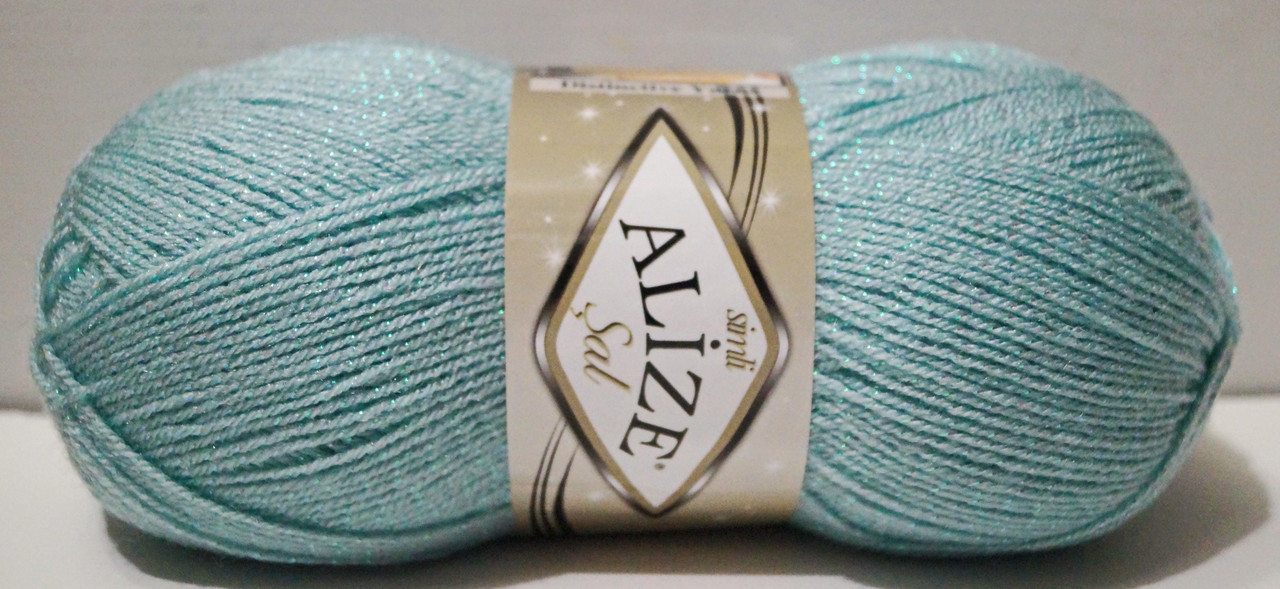 Нитки пряжа для в'язання акрил з металіком SAL SIM Сал Сім № 114- м'ята / зелений, фото 1