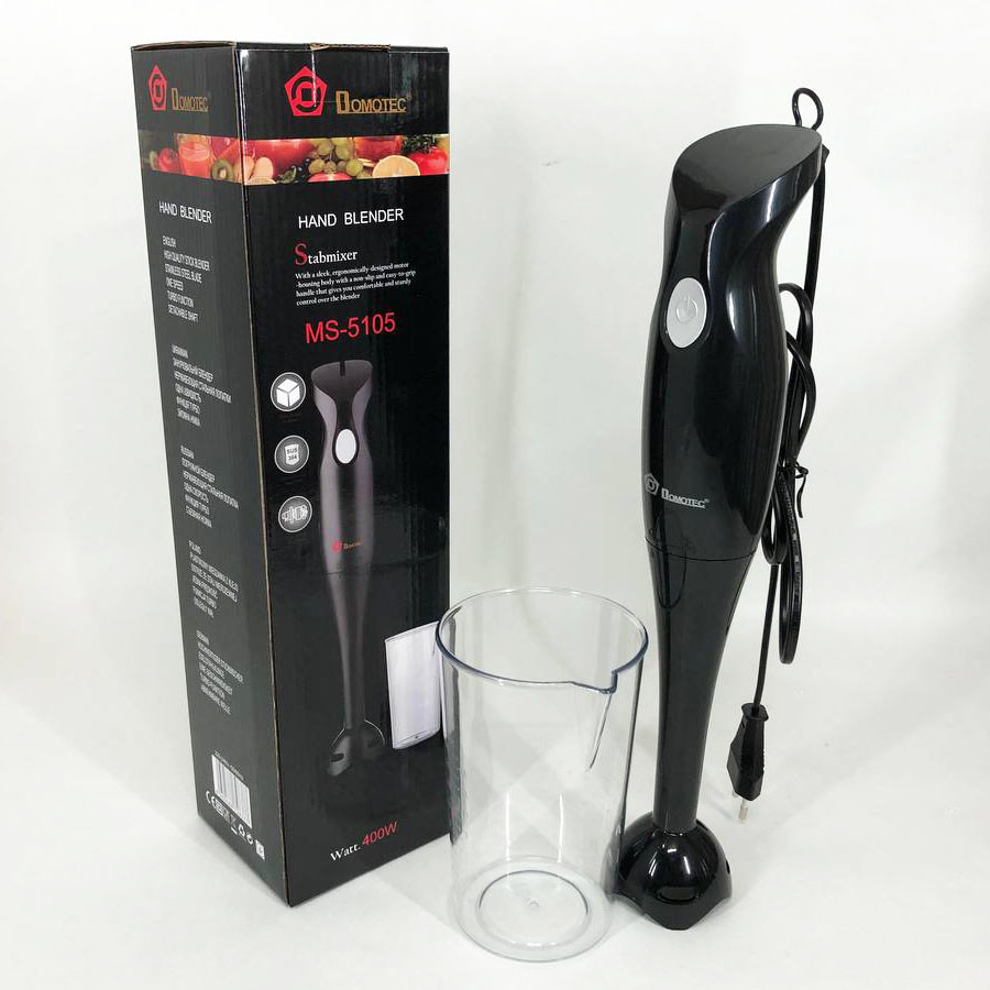 Блендер DOMOTEC MS-5105 400Вт зі склянкою, гарний занурювальний блендер для дому, електричний блендер, фото 1