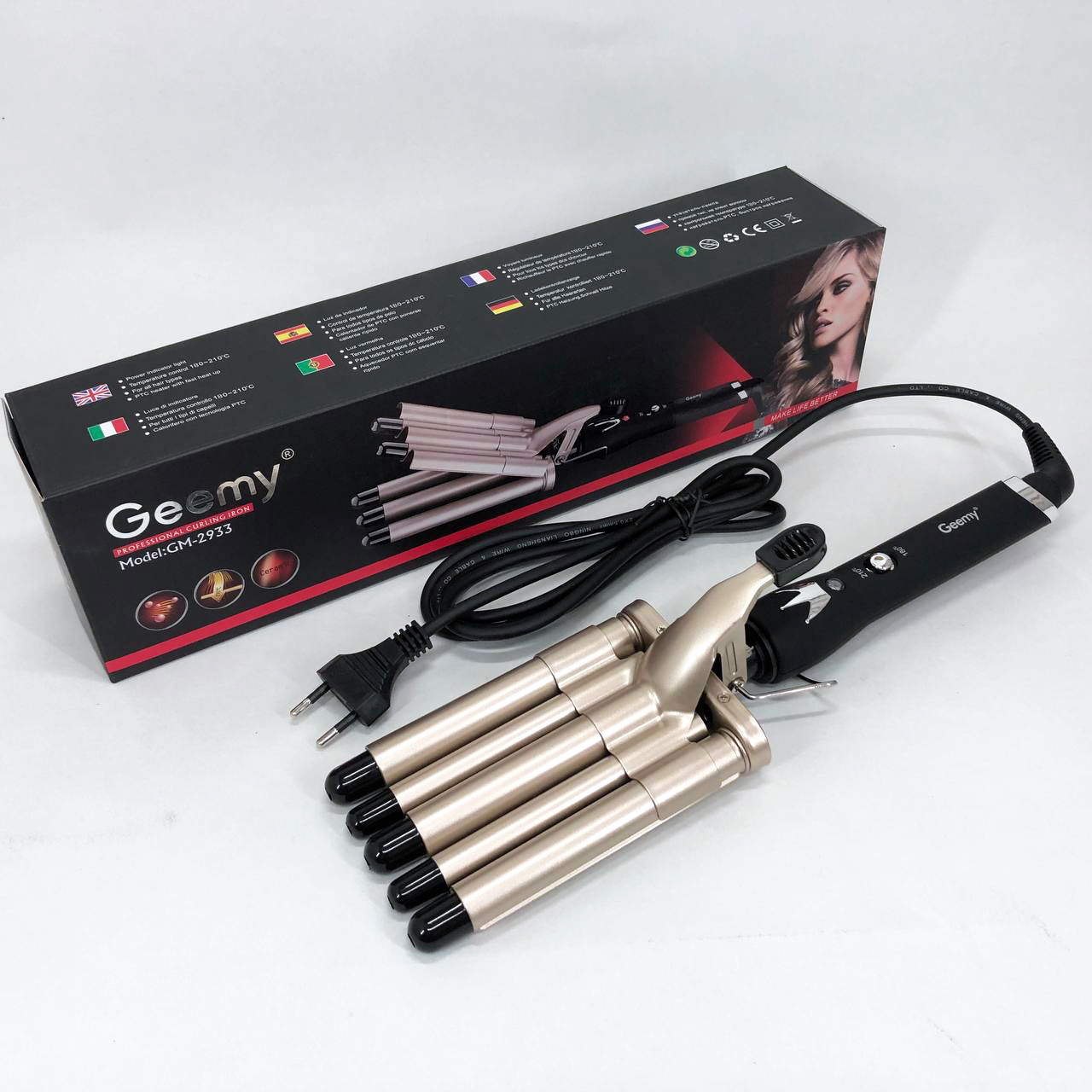 Плойка п'ять хвиль GEMEI GM-2933, стайлер для завивки, стайлер для укладання, плойка для завивки, фото 1