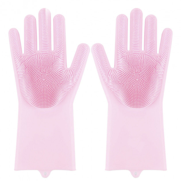 Силіконові рукавички Magic Silicone Gloves Pink для прибирання чистки миття посуду для будинку. Колір рожевий, фото 1