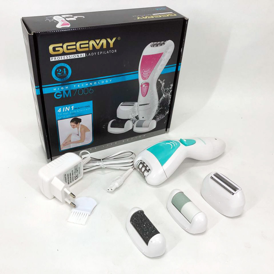 Епілятор Gemei GM-7006 4в1 - Професійний бездротовий епілятор бритва з насадками триммер + пемза, фото 1