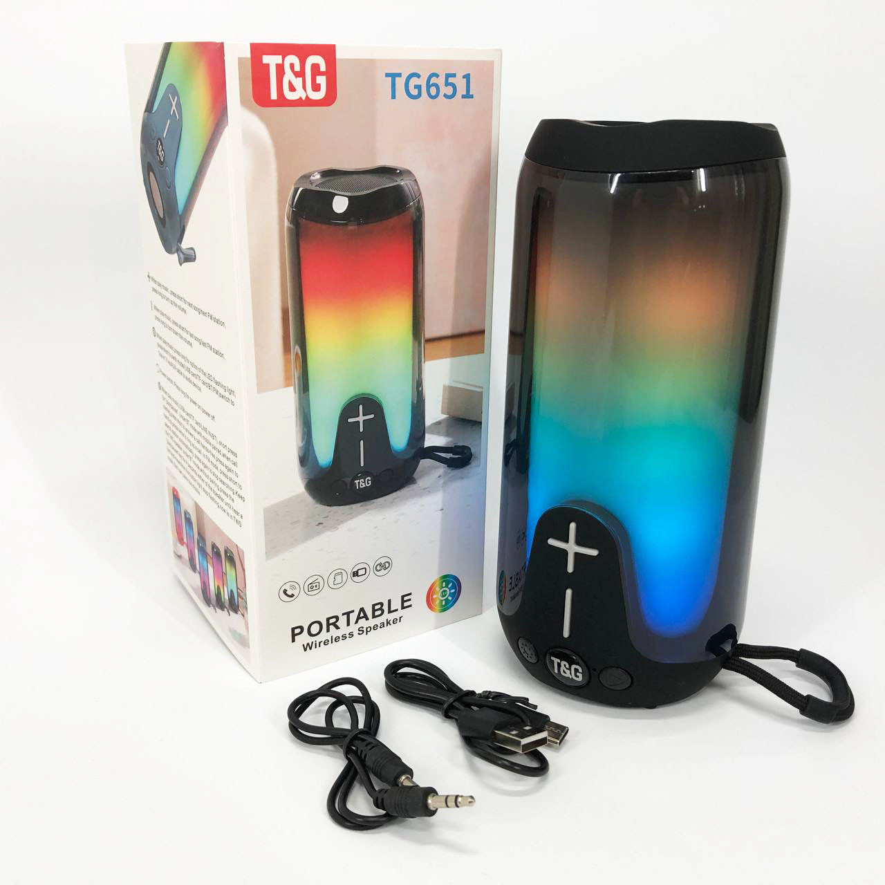 Bluetooth-колонка TG651 з RGB ПІДСВІТКОМ, акумуляторна колонка для музики, для вечірки. Колір: чорний, фото 1