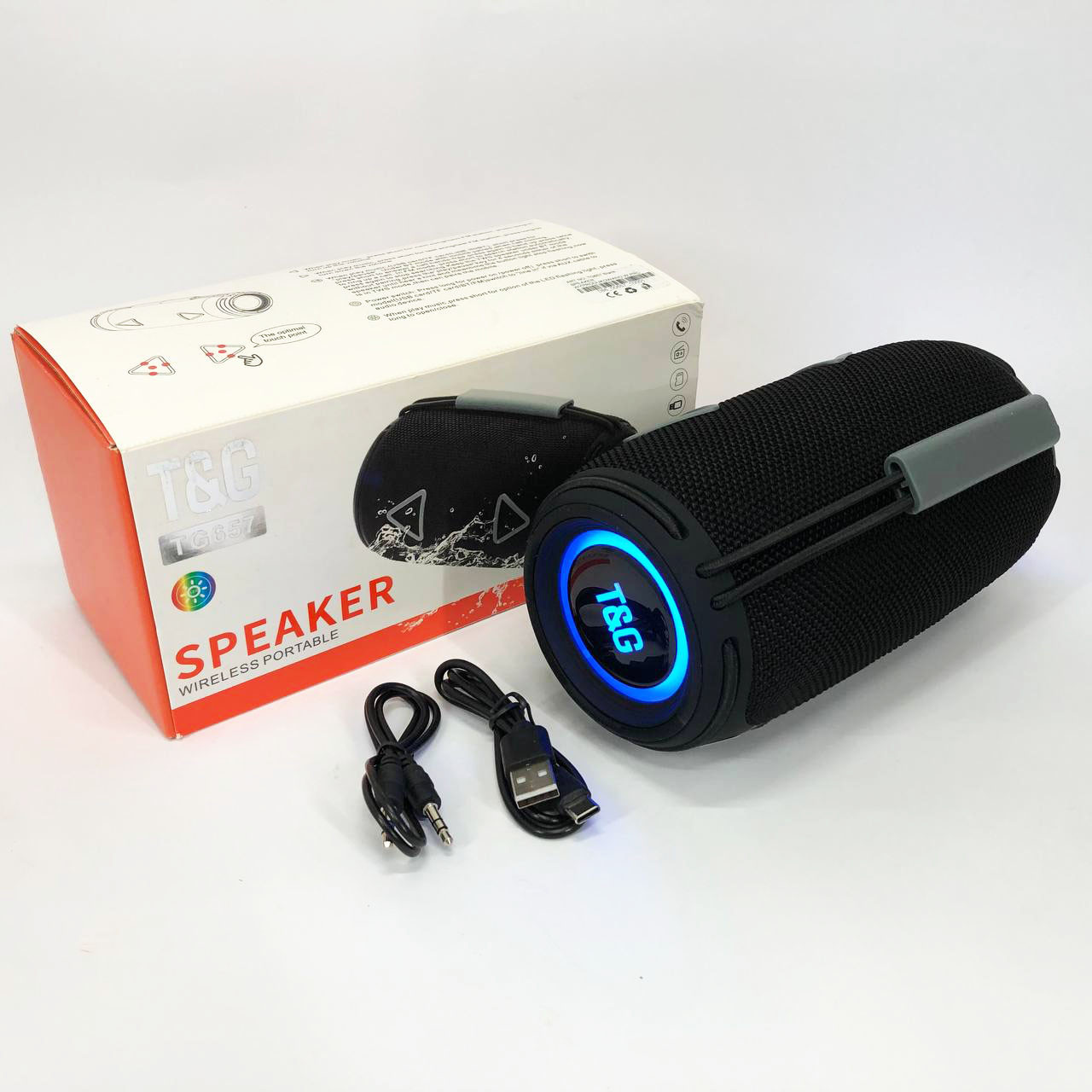 Bluetooth-колонка TG657 з RGB підсвічуванням 1500 mAh, Bluetooth колонка для гарної музики. Колір: чорний, фото 1