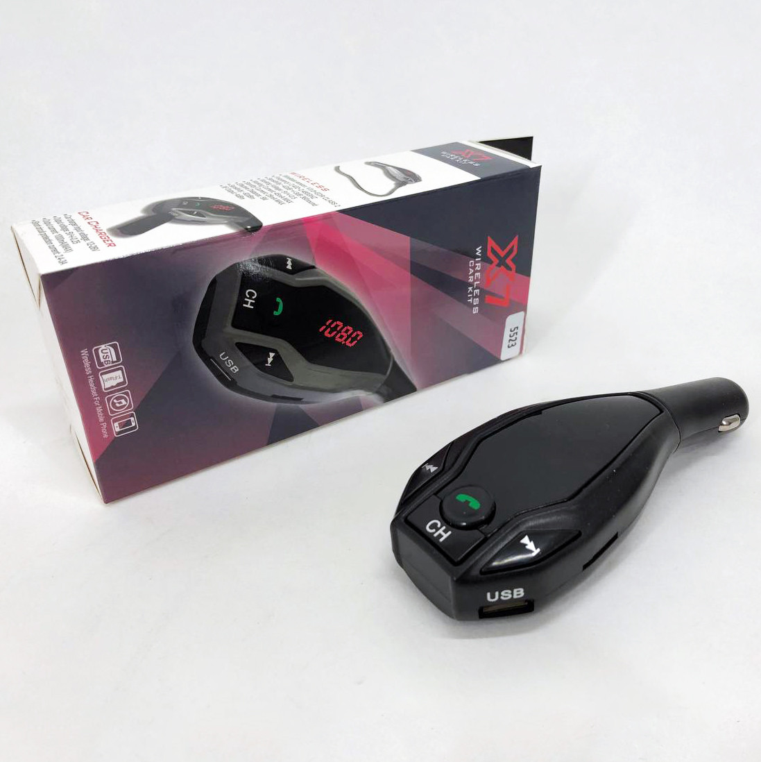 Автомобільний трансмітер FM MOD. X7 BT модулятор Bluetooth Золотий, ФМ модулятор у машину. Колір: чорний, фото 1