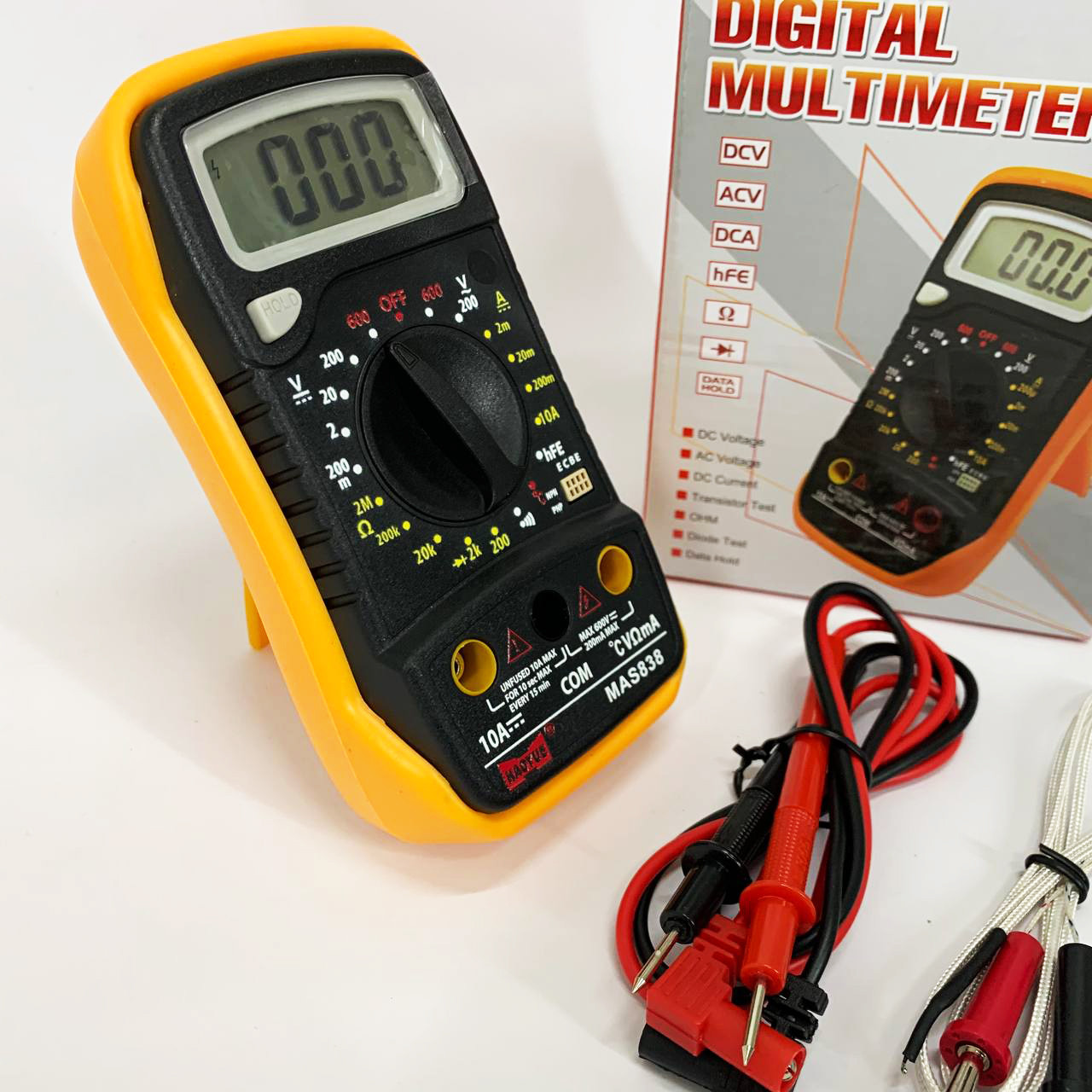 Мультиметр HAOYUE MAS838 з функцією вимірювання температури, перевірка транзисторів, звукове продзвонювання, фото 1
