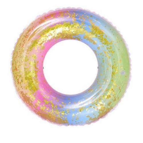 Надувне коло для плавання, ПВХ, з ручками, 100 см, з блискітками та райдужним принтом, фото 1