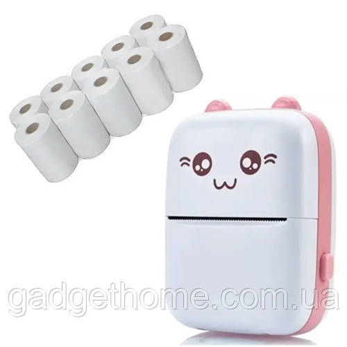 ТОП! Термопринтер кишеньковий для друку, Bluetooth, 1000 мА·год і 10 рулонів паперу 57 мм — (gHome), фото 1