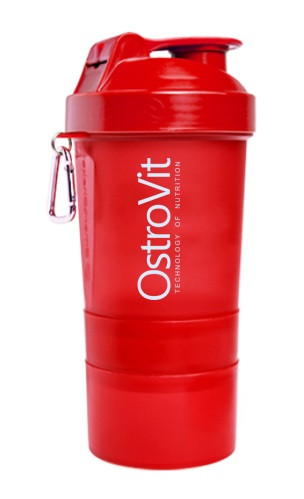 Шейкер Ostrovit Neon 400 мл + 2 контейнери червоний/red