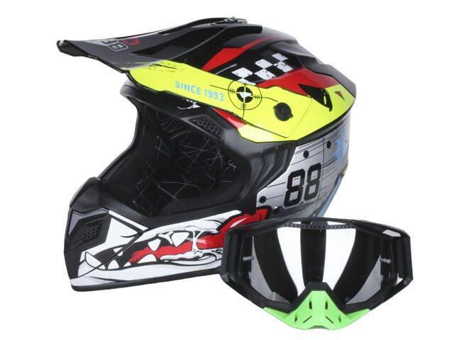 Шолом для мотоцикла, скутера MD-911 VIRTUE кросовий з окулярами (білий із кольоровою графікою, size S), фото 1