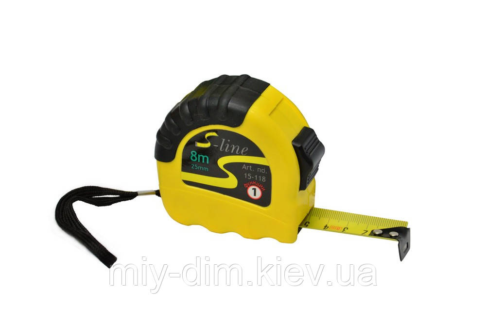 Рулетка, обрезинений корпус. з фіксатором, 8м/25мм (15-118)