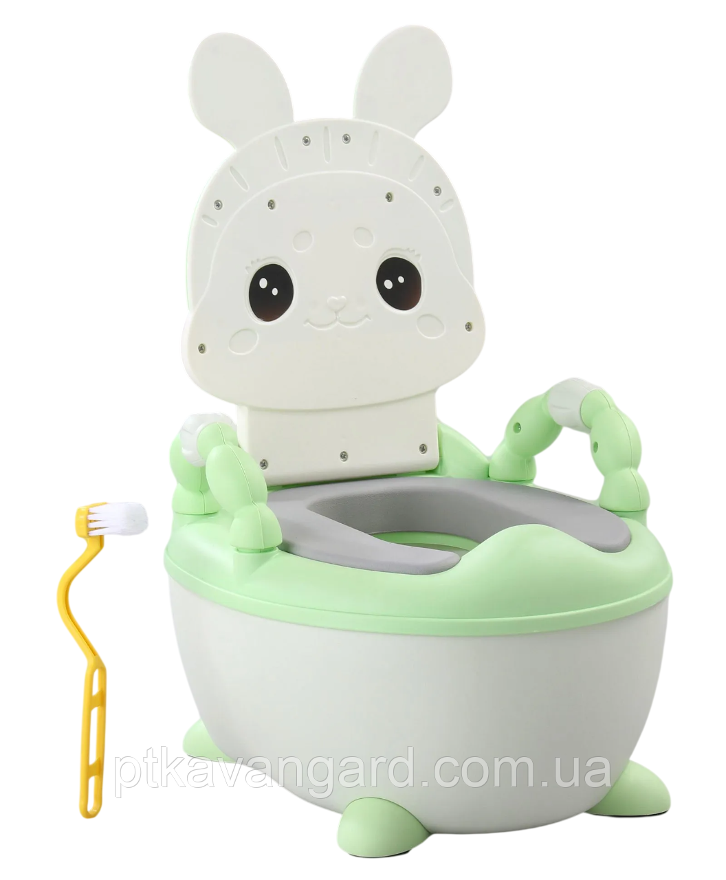 Дитячий горщик-стільчик з кришкою і спинкою Зайчик Bimbo 1809-54 (м'яке сидіння, щіточка) зелений, фото 1
