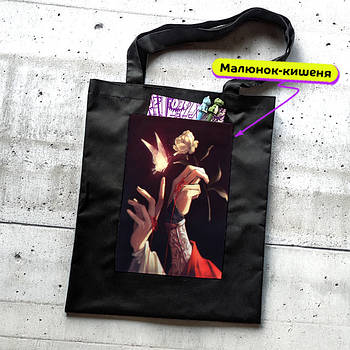 "Сє Лянь і Хуа Чен (Небесне благословення)" сумка шопер чорна з аніме малюнком та кишенею