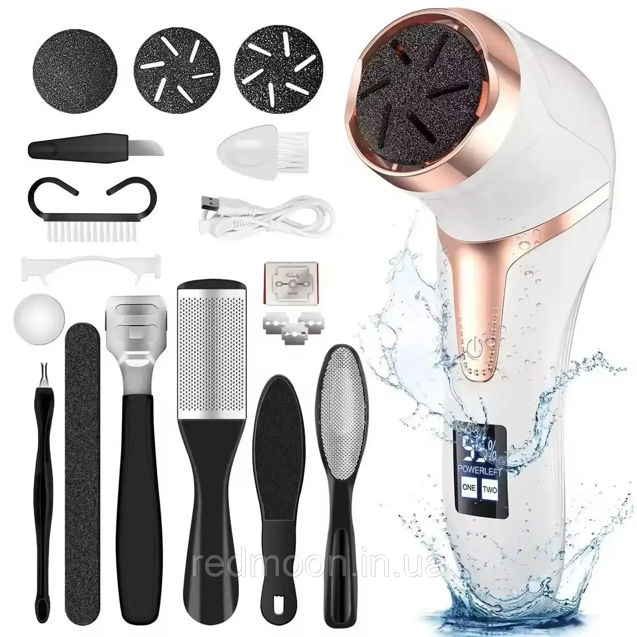 Електрична пемза для ніг з 18 насадками, від USB / Апарат для педикюру / Пилка для ніг / Акумуляторна пилка для педікюра, фото 1