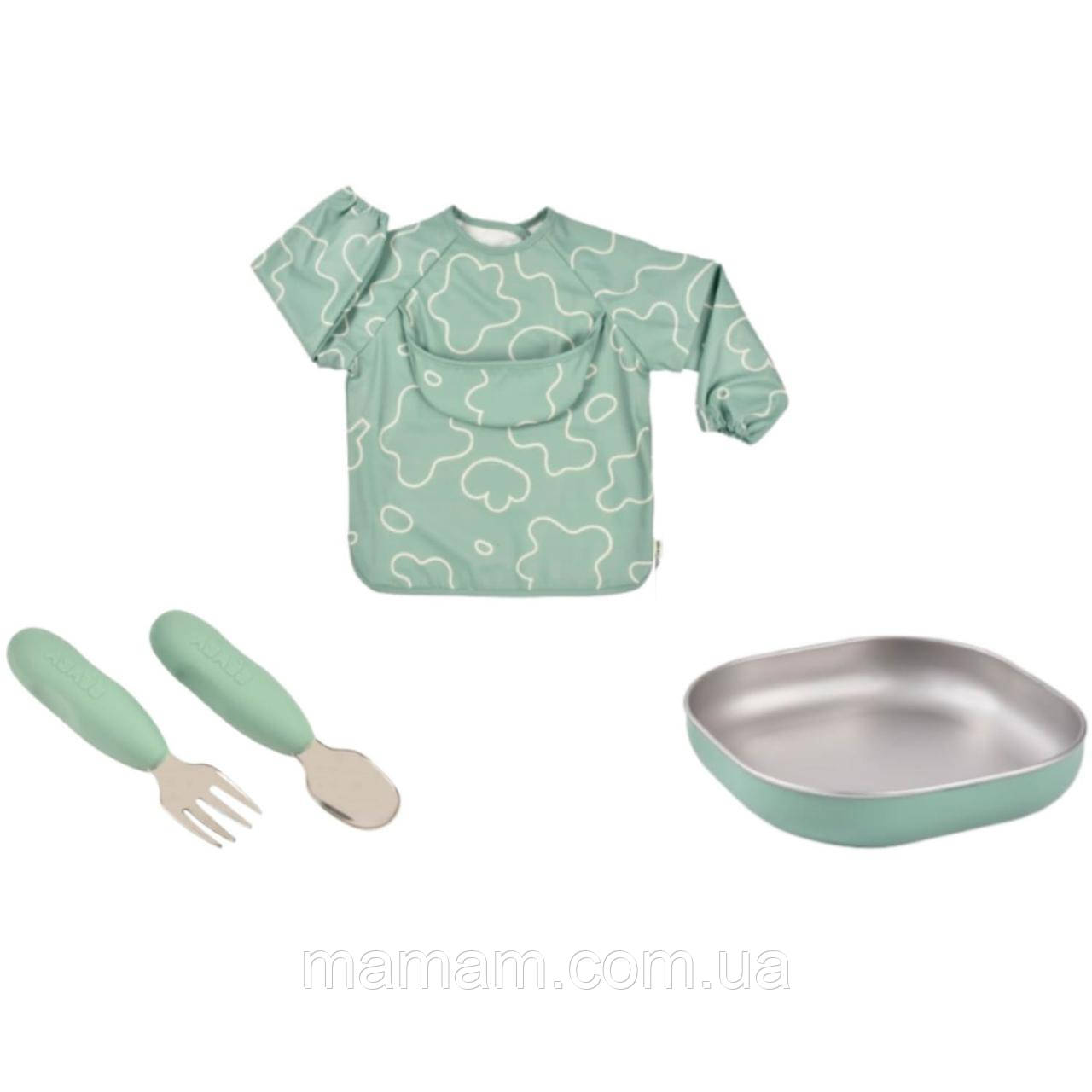 Набір посуду Beaba Savannah Bloom подарунковий металевий 4+ Green, фото 1