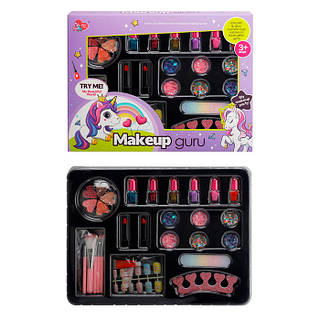 Косметика LD6064  тени, набор для маникюра, лак 6шт, глиттер, накладные ногти, разделитель для пальцев, кисточки, в коре,