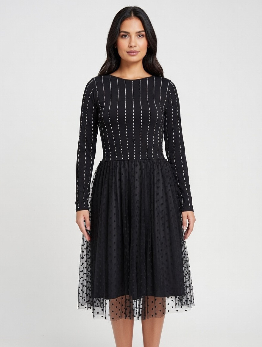 Плаття приталене сукня пишна спідниця фатин стрази чорне, фото 1